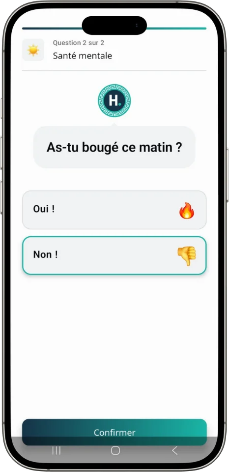 Écran de l'app Hippocrate : question du jour sur votre ressenti